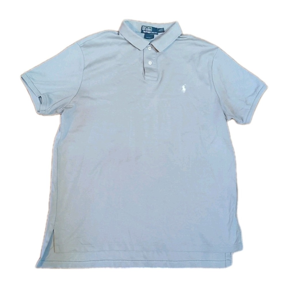 Polo Ralph Lauren XL Men's Gray Short Sleeve Custom-Fit Golf Logo White Pony